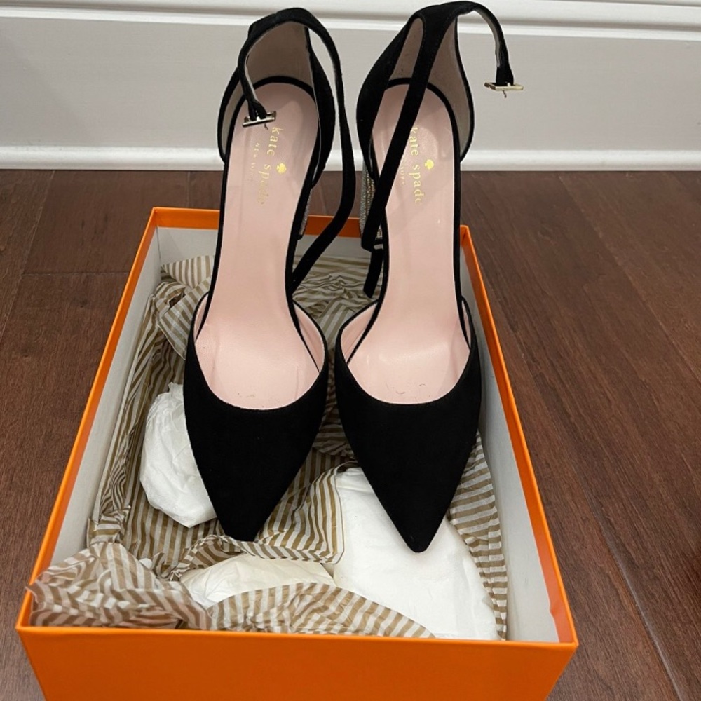 Kate Spade Velvet and Crystal Black Heels - 8.5